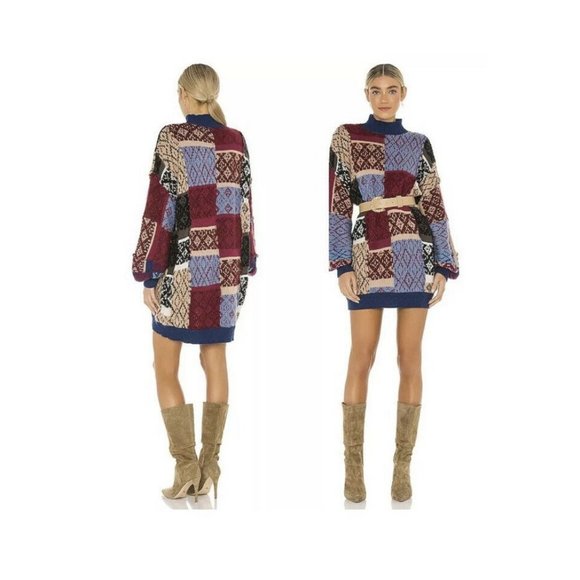 Free People Dresses & Skirts - Free People New Patchwork Argyle Sweater Dress NWT